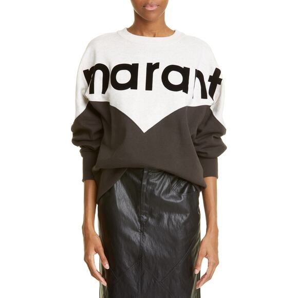 Isabel Marant Etoile Houston Colorblock Cotton Blend Logo Sweatshirt - US 8 - Picture 1 of 6